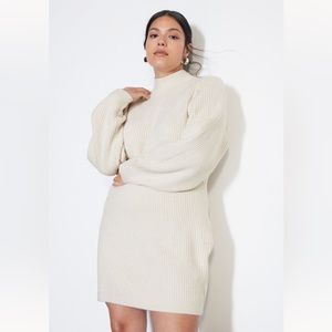 NWT H&M Mock Turtleneck Sweater Natural White Wool Blend Dress Sz. XS